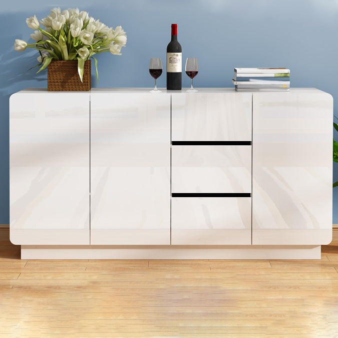 White Engineered Wood Sideboard Modern Style Sideboard with 3 Drawers