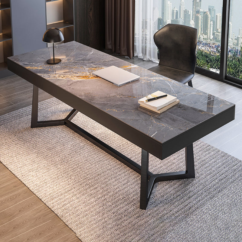 3 Drawers Writing Desk Stone Rectangle Office Desk with Stainless Steel Legs