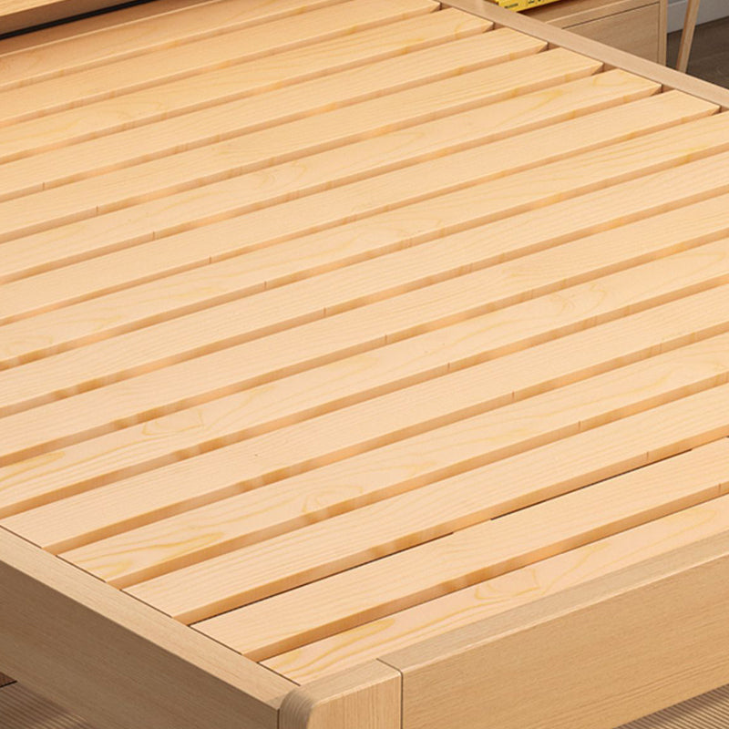 Solid Wood Beveled Standard Bed Storage Headboard Bed with Shelves