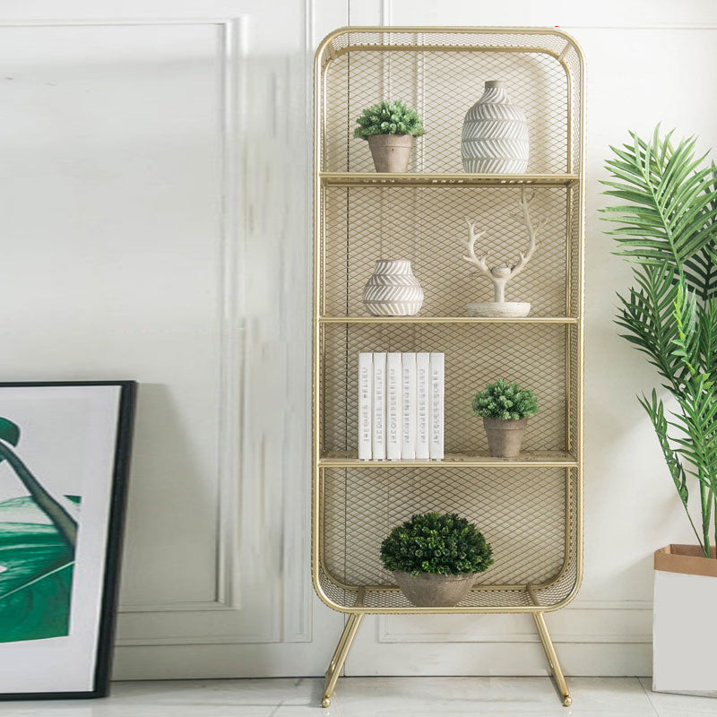 Gold Metal Bookshelf Closed Back Standard Bookcase with Shelves