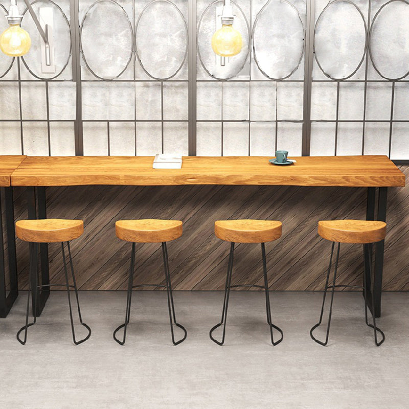 Rectangular Bar Height Table Wood Top and Metal Base Bistro Bar Table