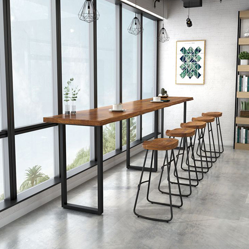Industrial Bar Table Solid Wood Rectangle Pub Table in Brown