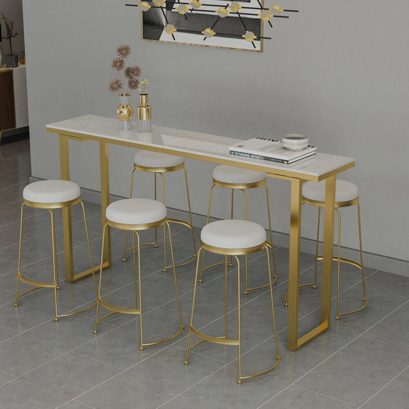 Marble Top Bar Table Rectangle Contemporary Style Pub Table for Home