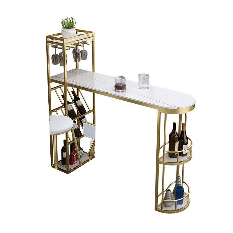 Sintered Stone Bar Table Modern Tulip Dining Table with Storage Shelves
