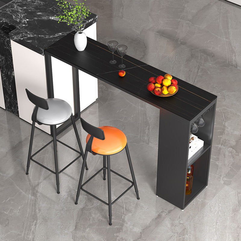 Pedestal Sintered Stone Bar Table Modern Dining Table with Storage Shelves