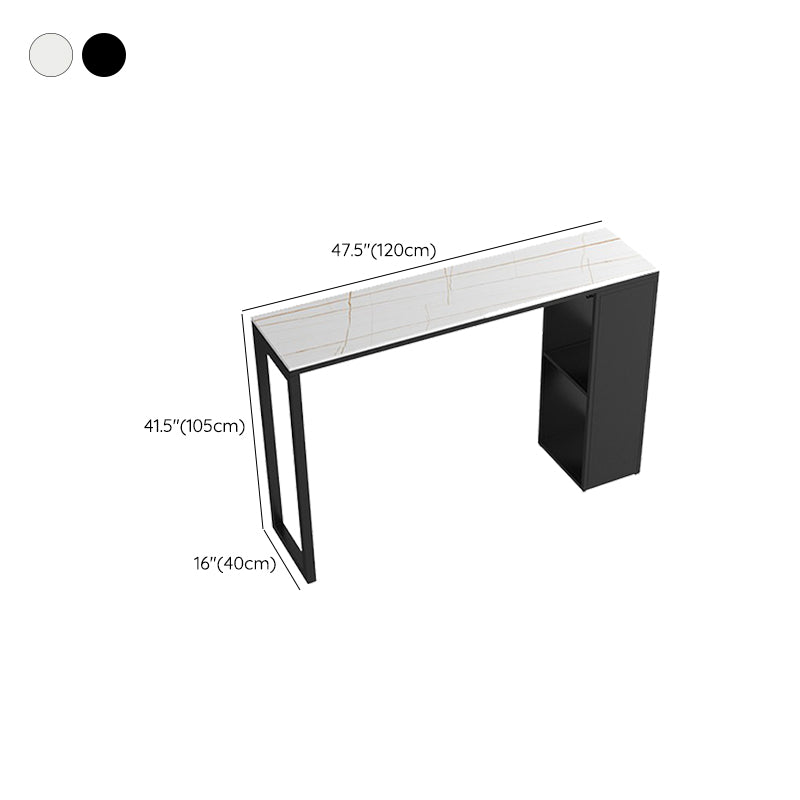 Pedestal Sintered Stone Bar Table Modern Dining Table with Storage Shelves