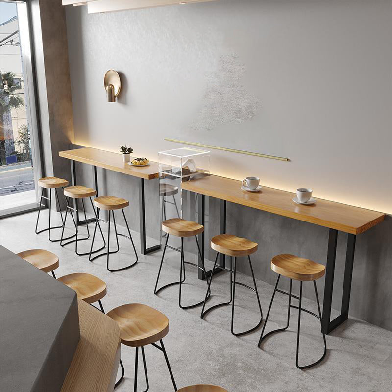 Brown Solid Wood Bar Table Black Legs and Metal Base Bar Table