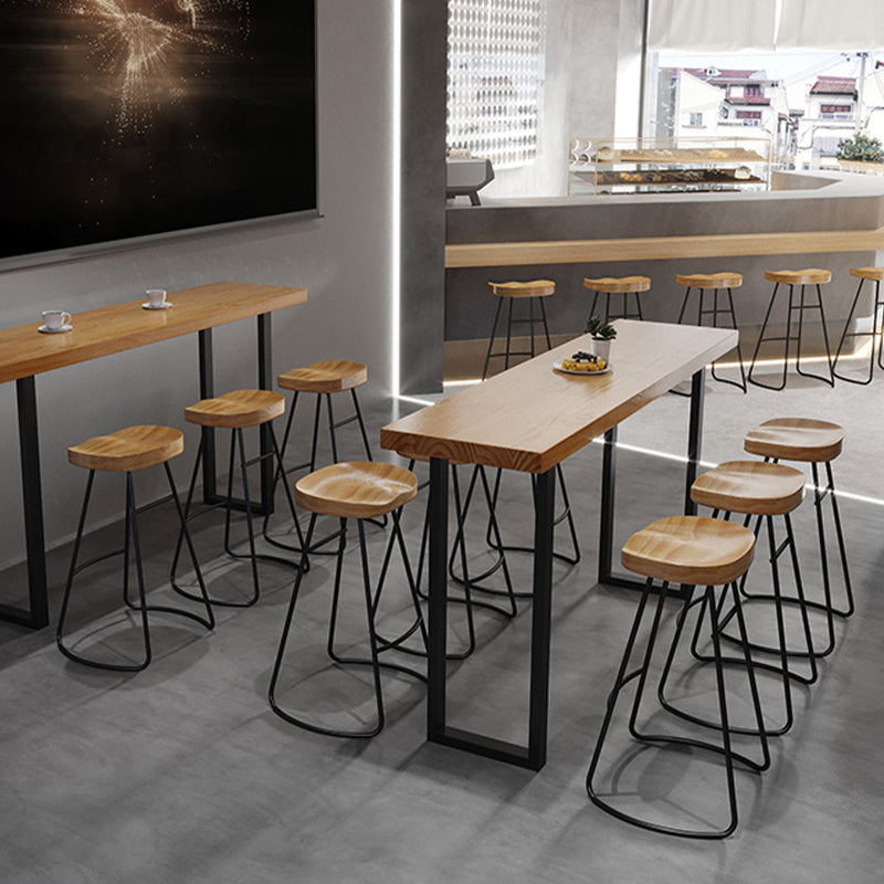 Brown Solid Wood Bar Table Black Legs and Metal Base Bar Table