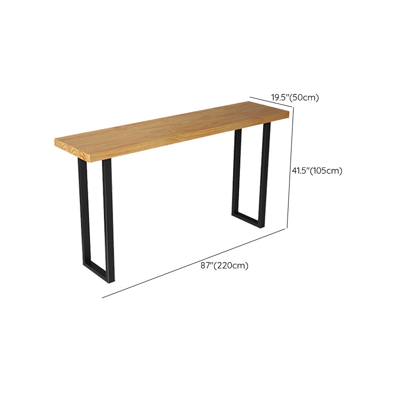 Brown Solid Wood Bar Table Black Legs and Metal Base Bar Table