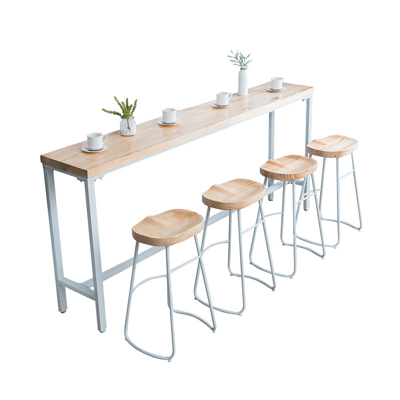 Brown Solid Wood Bar Table White Legs and Metal Base Bar Table