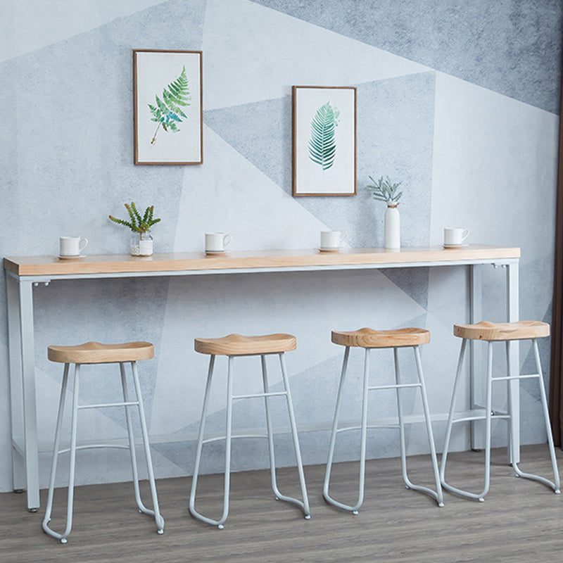 Brown Solid Wood Bar Table White Legs and Metal Base Bar Table