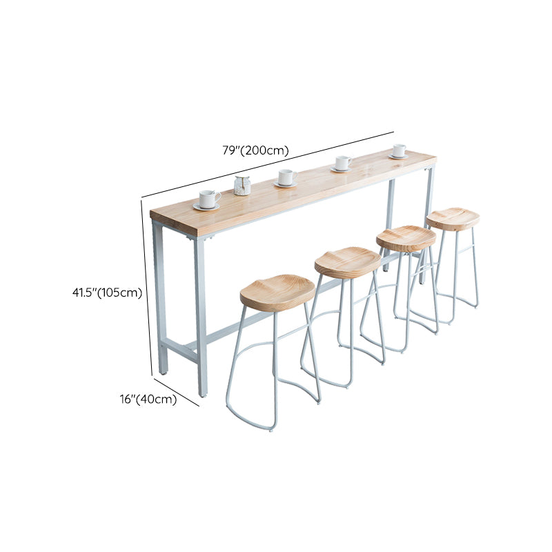 Brown Solid Wood Bar Table White Legs and Metal Base Bar Table