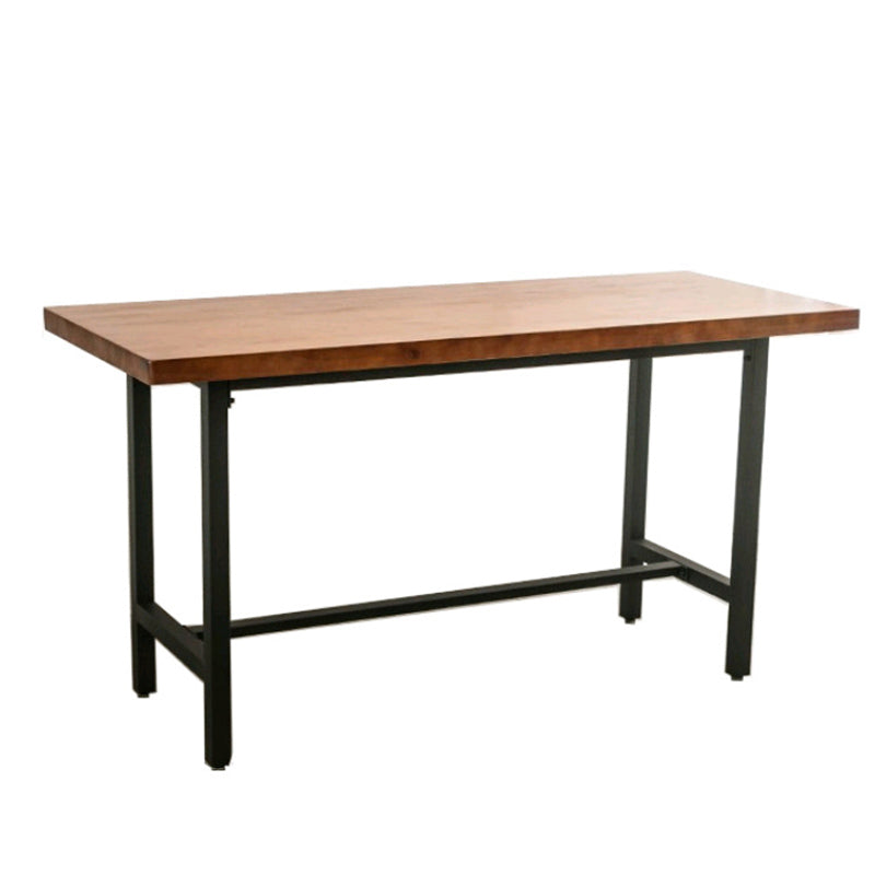 Brown Solid Wood Bar Table Trestle Base Dining Table for Kitchen Living Room