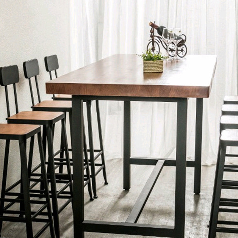 Brown Solid Wood Bar Table Trestle Base Dining Table for Kitchen Living Room