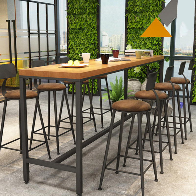 Solid Wood Bar Table Black Trestle Base Dining Table for Kitchen Living Room