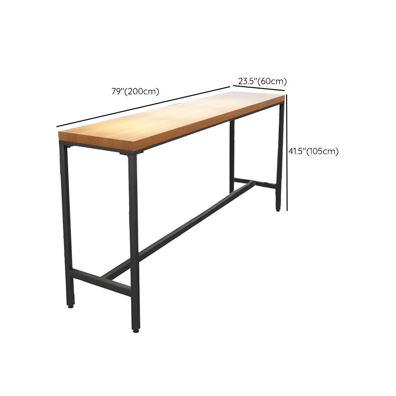Solid Wood Bar Table Black Trestle Base Dining Table for Kitchen Living Room