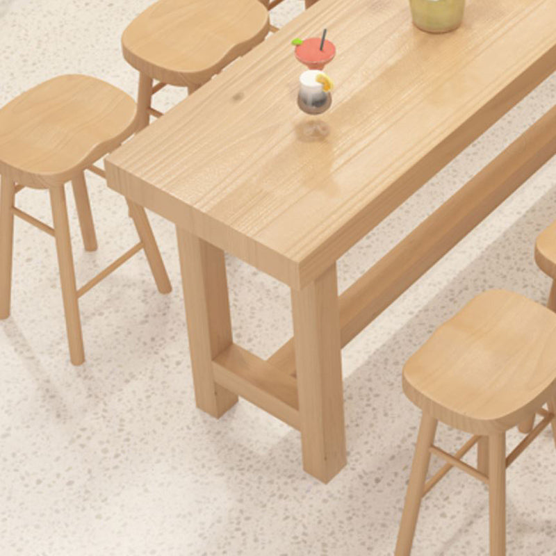 Contemporary Solid Wood Bar Dining Table Trestle Base Bar Table in Natural