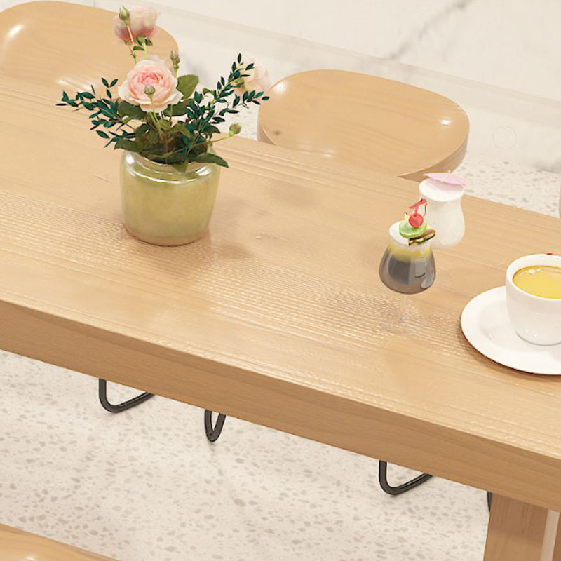 Contemporary Solid Wood Bar Dining Table Trestle Base Bar Table in Natural