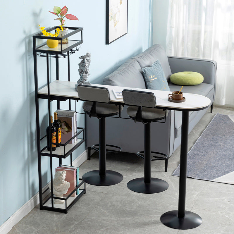 Contemporary Bar Dining Table Metal Frame Bar Table with Wine Rack