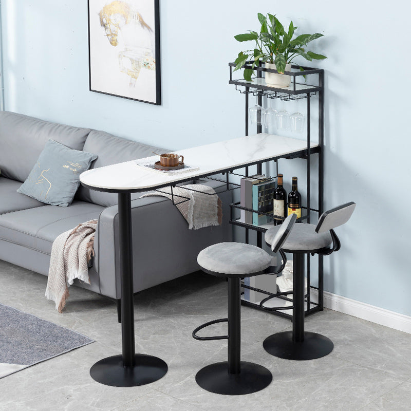 Contemporary Bar Dining Table Metal Frame Bar Table with Wine Rack