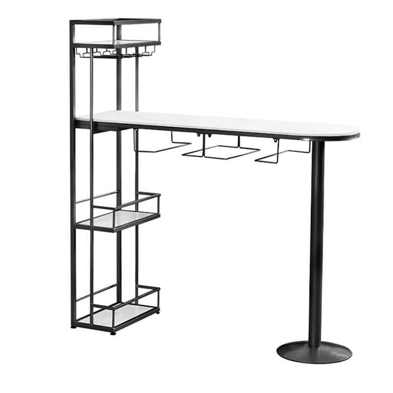 Contemporary Bar Dining Table Metal Frame Bar Table with Wine Rack