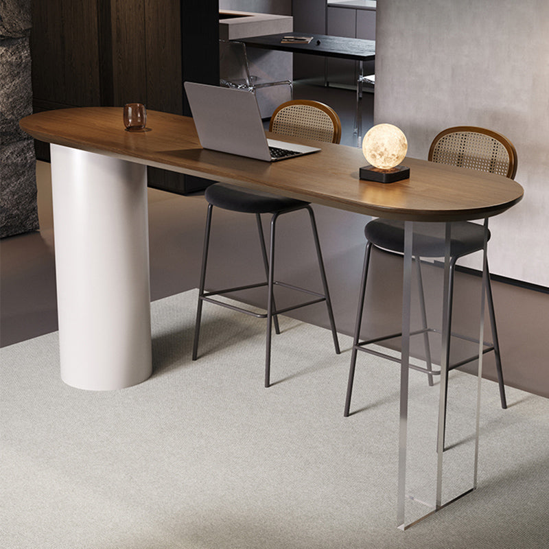 Contemporary Double Pedestal Bar Dining Table Solid Wood Dining Table