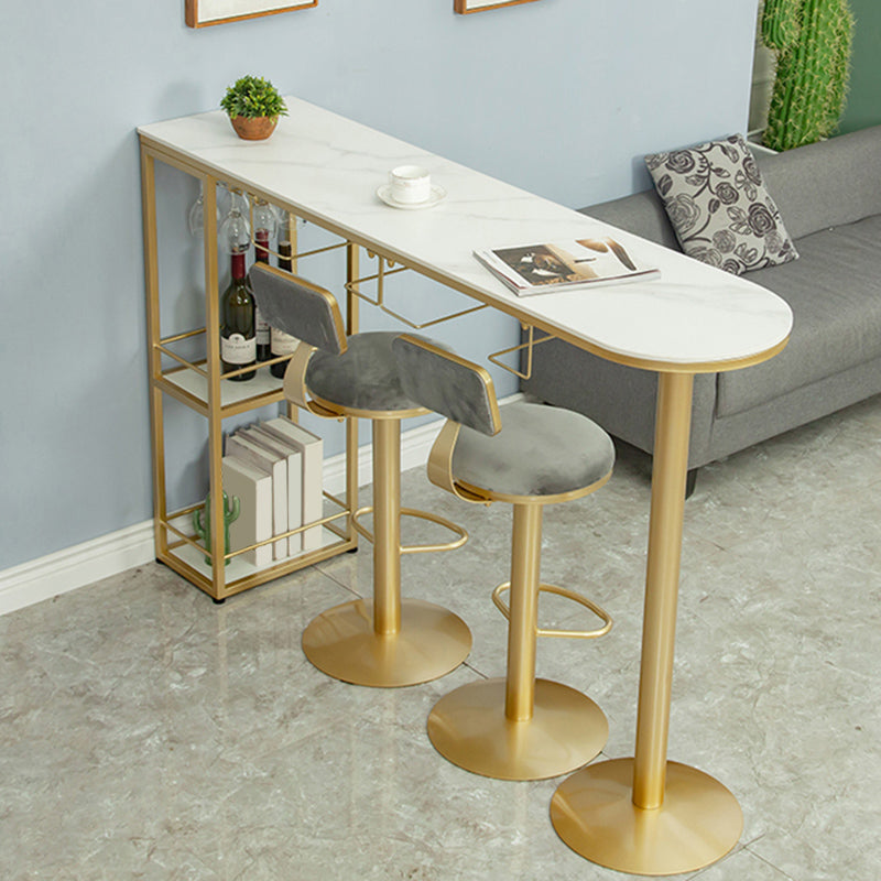 Modern Free Form Bar Dining Table Metal and Stone Bar Table for Living Room