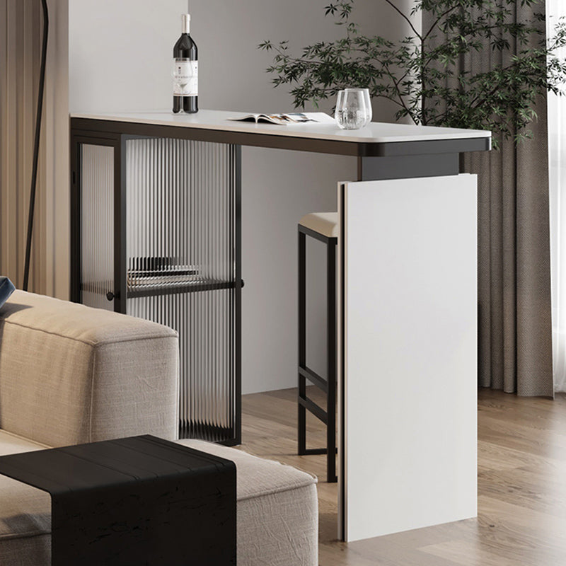 Rectangle White Stone Top Bar Dining Table Contemporary Bar Height Table