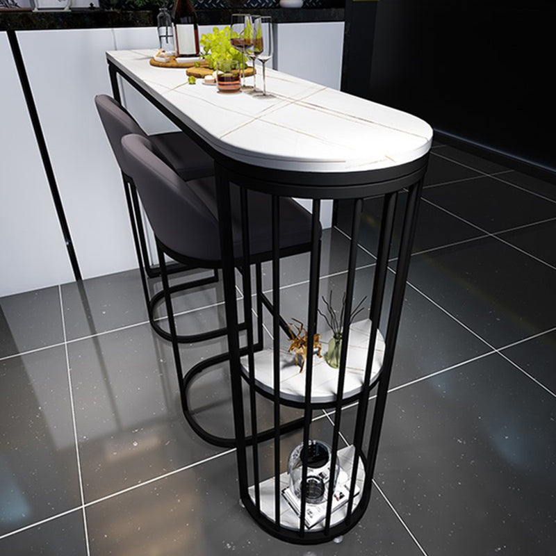 Industrial Free Form Bar Height Table Metal and Stone Bar Table with Double Pedestal