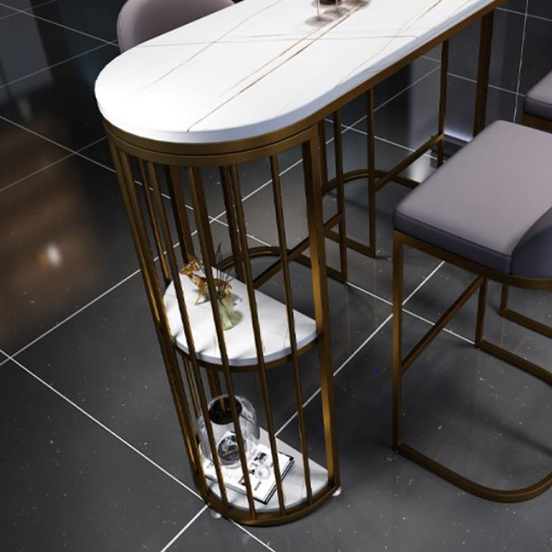 Industrial Free Form Bar Height Table Metal and Stone Bar Table with Double Pedestal