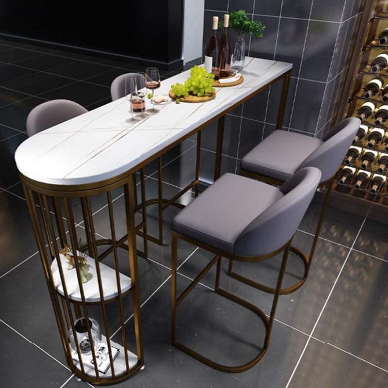 Industrial Free Form Bar Height Table Metal and Stone Bar Table with Double Pedestal