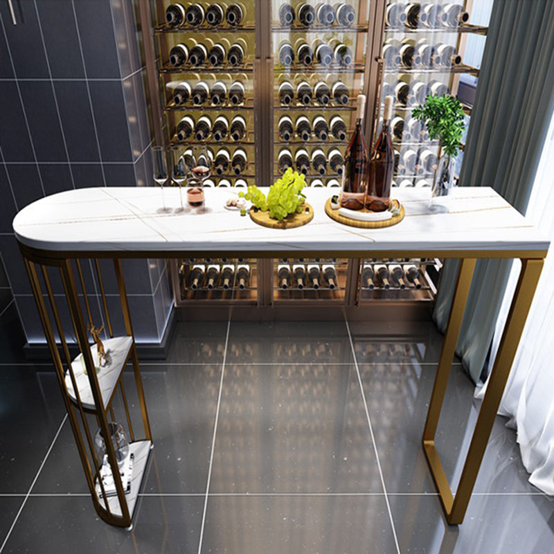 Industrial Free Form Bar Height Table Metal and Stone Bar Table with Double Pedestal