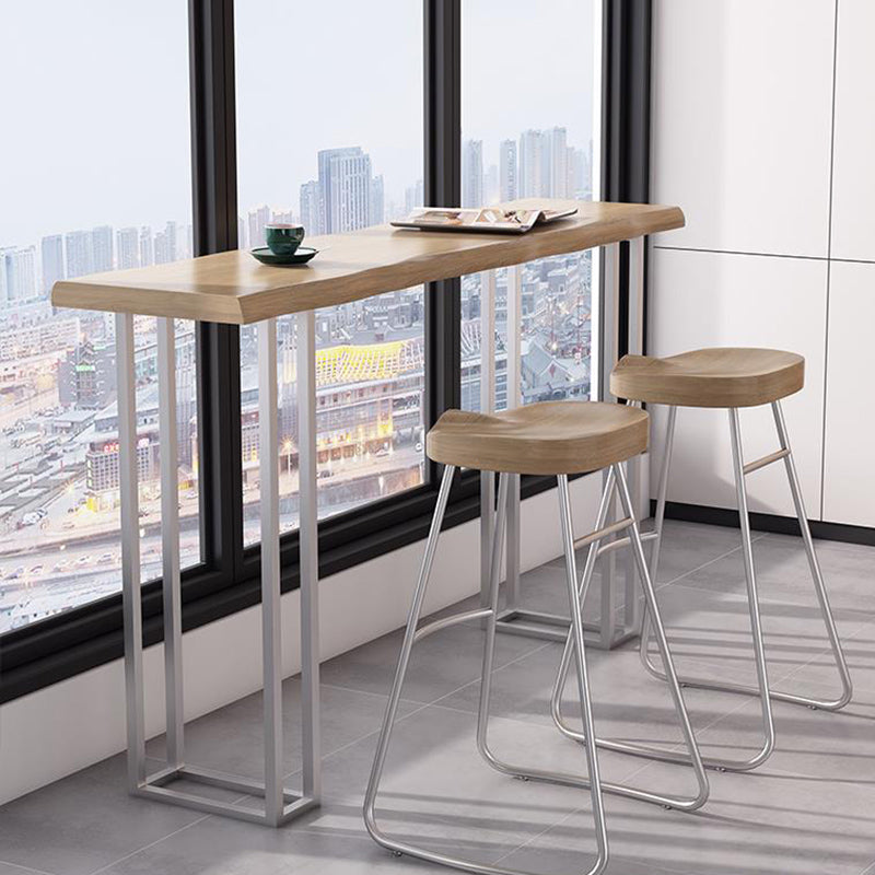 Rectangle Bar Table in Metal and Wood Industrial Double Pedestal Bar Table