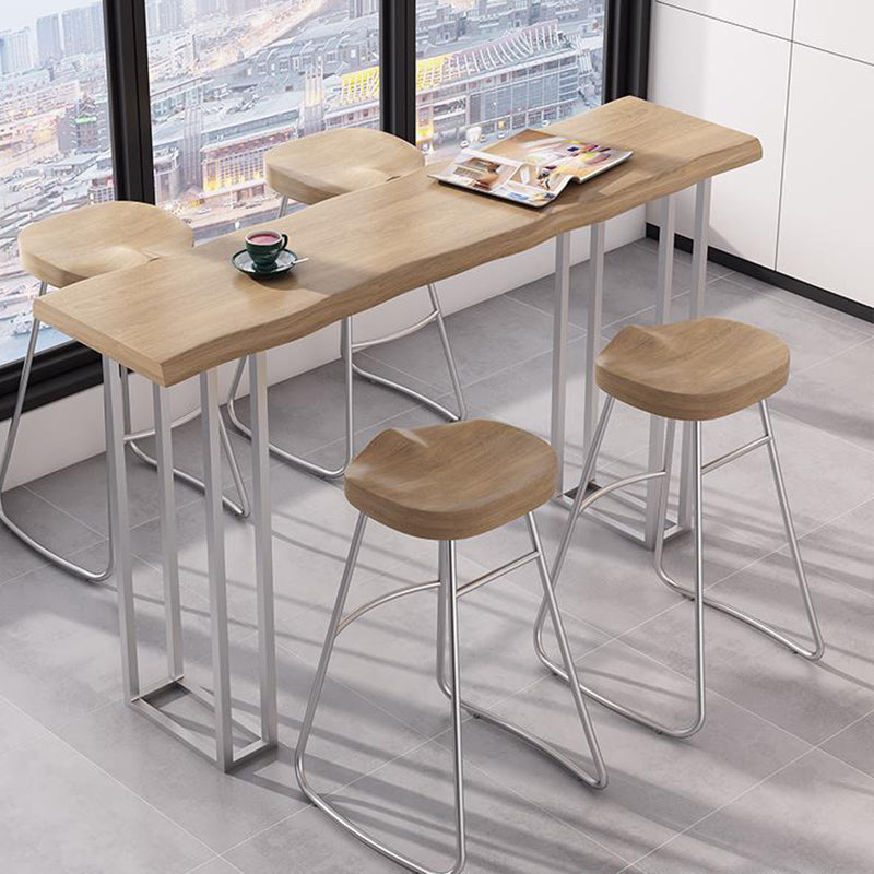 Rectangle Bar Table in Metal and Wood Industrial Double Pedestal Bar Table