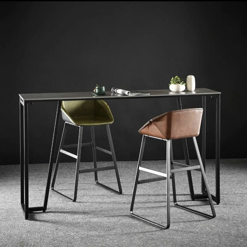Contemporary Rectangle Bar Height Table Iron and Stone Indoor Bar Dining Table