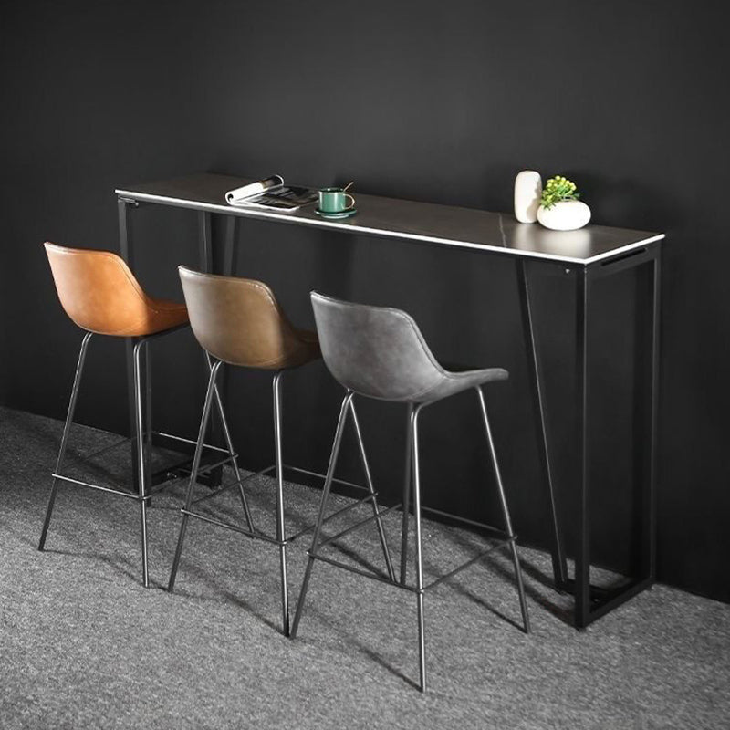 Contemporary Rectangle Bar Height Table Iron and Stone Indoor Bar Dining Table