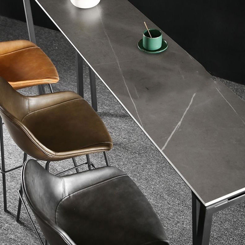 Contemporary Rectangle Bar Height Table Iron and Stone Indoor Bar Dining Table