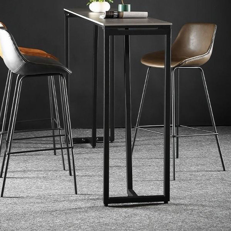 Contemporary Rectangle Bar Height Table Iron and Stone Indoor Bar Dining Table