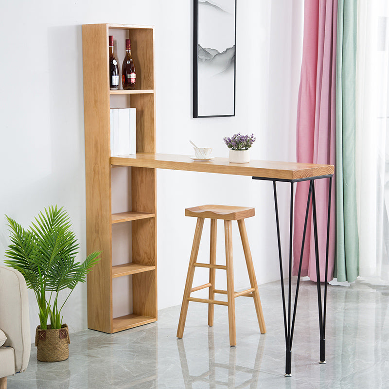 Modern Solid Wood Bar Dining Table Rectangle Bar Table with Storage Shelf