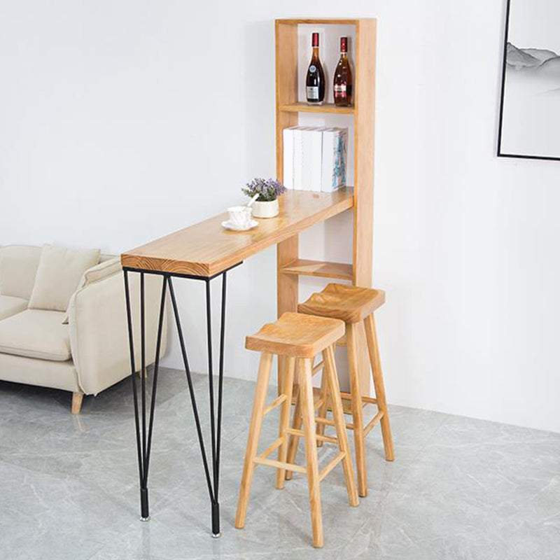 Modern Solid Wood Bar Dining Table Rectangle Bar Table with Storage Shelf