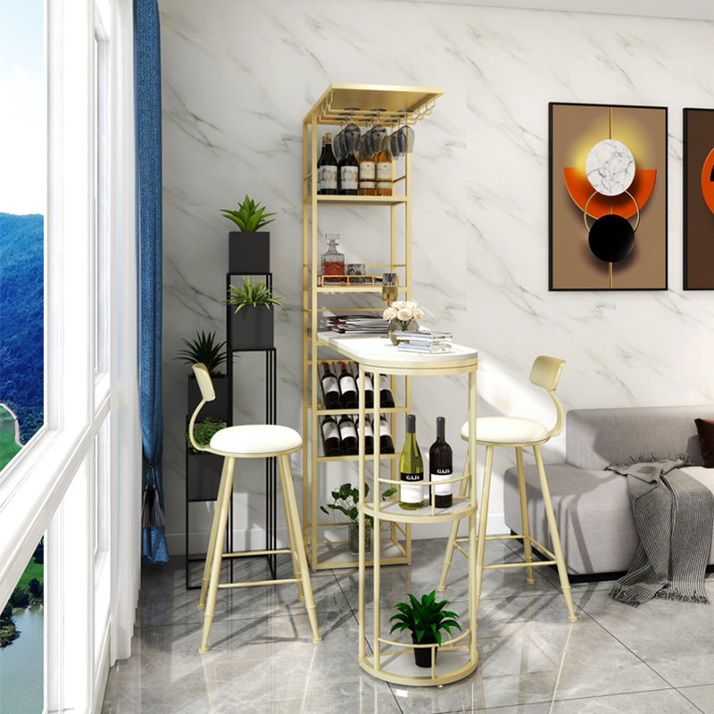 Metal Storage Base Bar Table Modern Stone Bar Table with Wine Rack and Wine Glass Holders