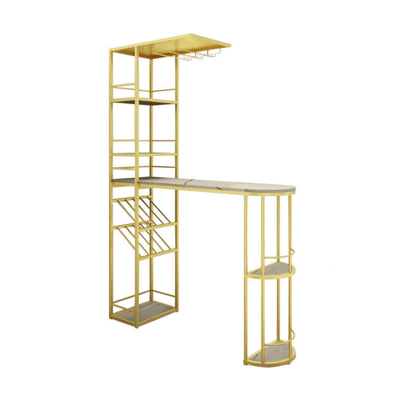 Metal Storage Base Bar Table Modern Stone Bar Table with Wine Rack and Wine Glass Holders