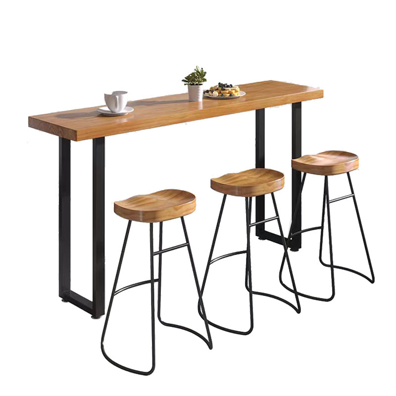 Rectangle Solid Wood Bar Height Table Industrial Double Pedestal Bar Table