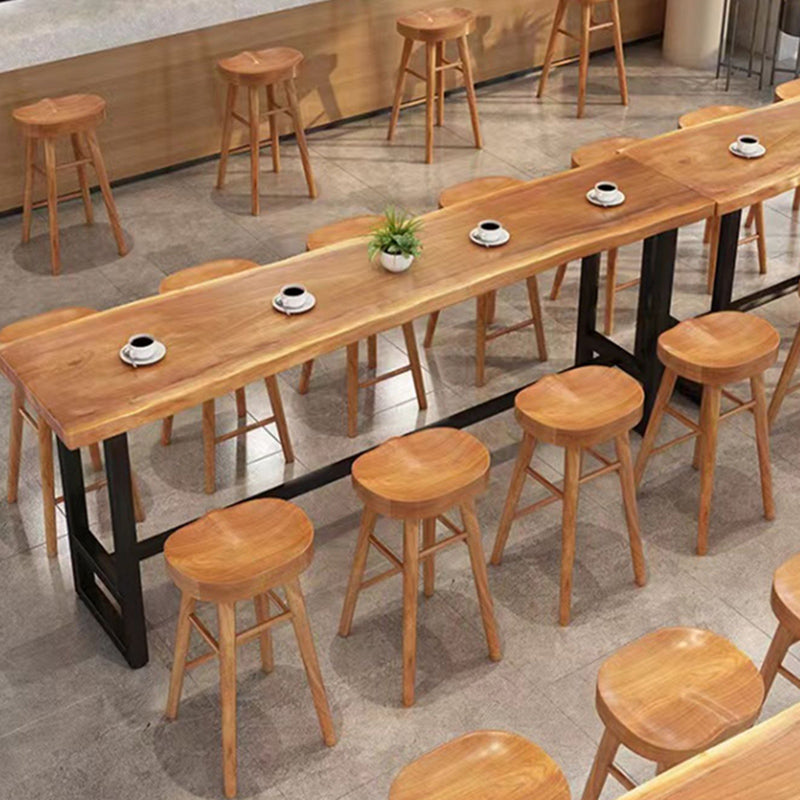 Solid Wood Bar Height Pub Table Industrial Rectangle Bar Table with Trestle Base