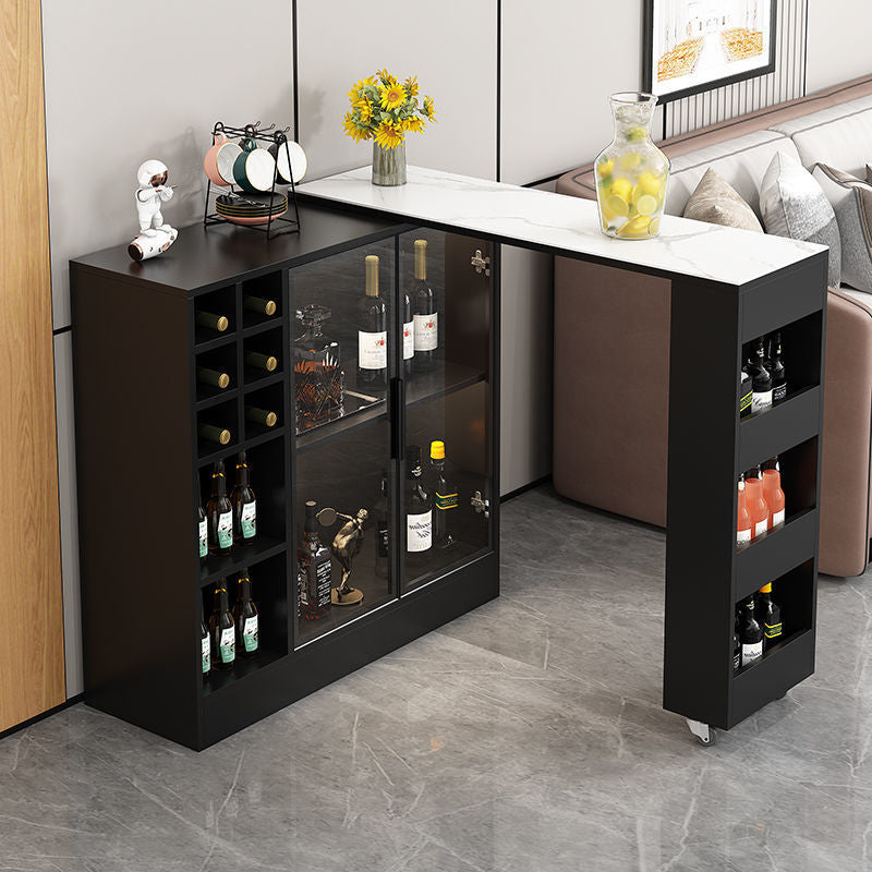 Contemporary Storage Base Bar Dining Table Stone Top Table with Wine Storages