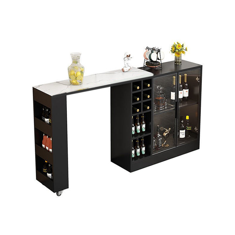 Contemporary Storage Base Bar Dining Table Stone Top Table with Wine Storages