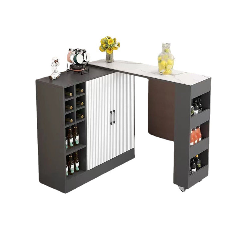 Contemporary Storage Base Bar Dining Table Stone Top Table with Wine Storages