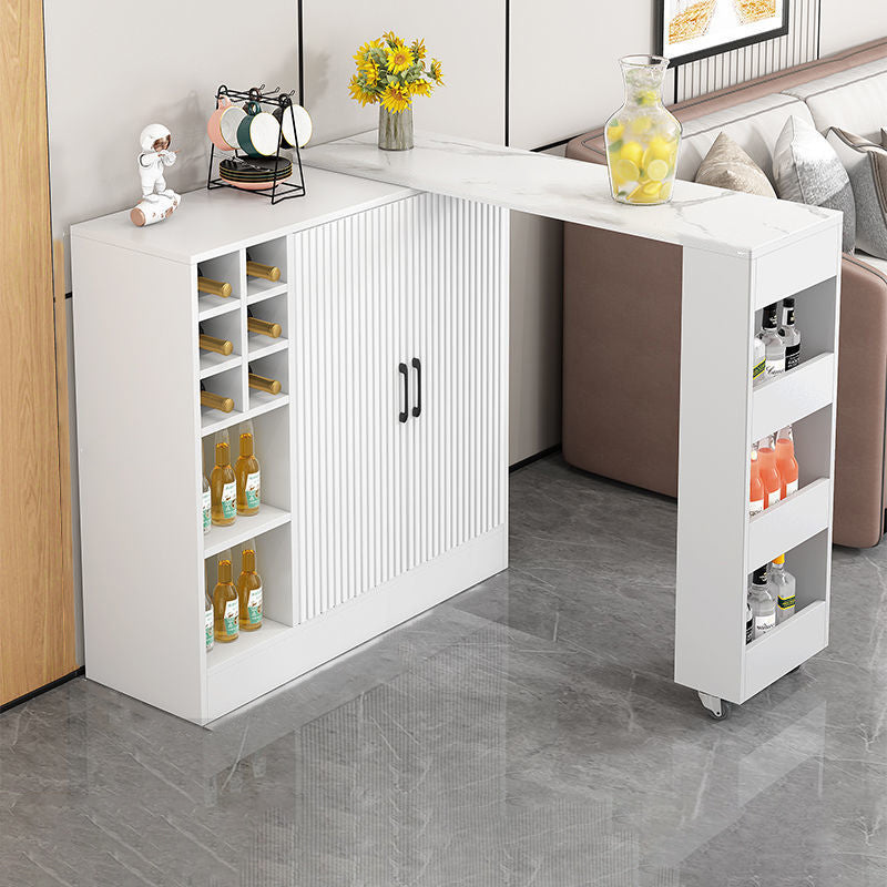 Contemporary Storage Base Bar Dining Table Stone Top Table with Wine Storages