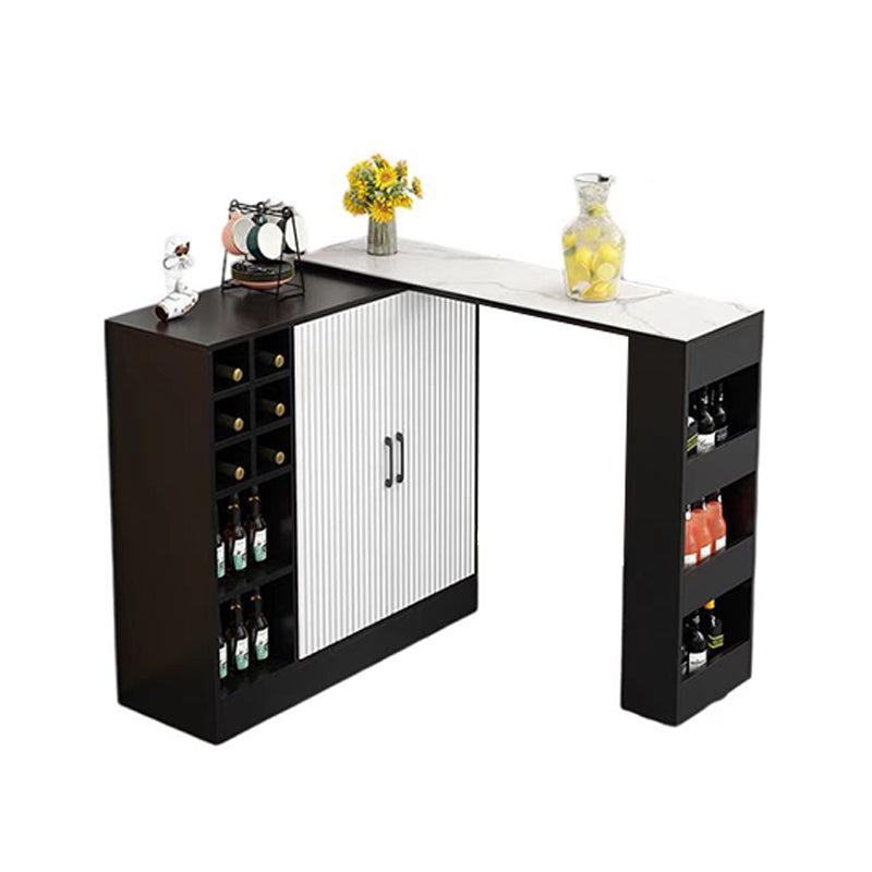 Contemporary Storage Base Bar Dining Table Stone Top Table with Wine Storages