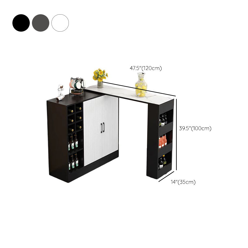 Contemporary Storage Base Bar Dining Table Stone Top Table with Wine Storages